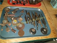 Tray assorted grind Wheels, chisels, drill bits