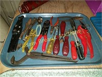 Tray of assorted pliers, channel locks, cutters