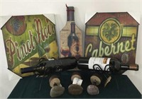 3 Wine Signs, 2 Dragonfly Wine Bottle Holders, 3