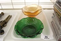Tray Lot-2 Amber Candy Dish & 1 Green Dish
