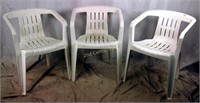 3 White Plastic Patio Arm Deck Chairs