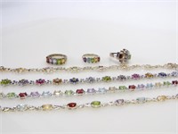Multi-Colored Gemstone Sterling Rings and Bracelet