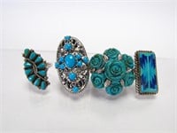 Four Sterling Turquoise and Turquoise Style Rings