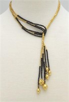 ARA 24K gold and black diamond lariat necklace