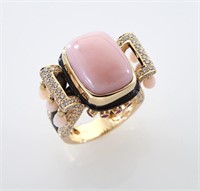 18K gold, diamond, onyx, calcite and ruby ring