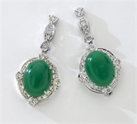 Pair 14K gold, diamond and jadeite jade earrings