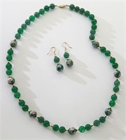 14K gold, cloisonné and jadeite jade bead necklace