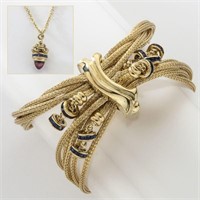 2 Pcs. 18K gold and sapphire jewelry, including:
