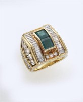 18K gold, emerald and diamond ring,