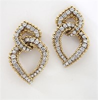 Pair 18K gold and diamond double loop earrings