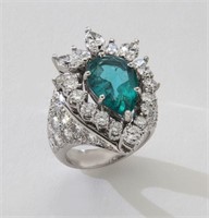 Platinum, 18K gold, emerald and diamond ring