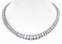 Platinum and emerald cut diamond necklace