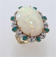 18K gold, diamond, emerald and opal ring