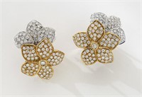Pair Italian 18K  gold and diamond earrings,