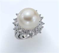 Platinum, diamond and pearl dinner ring