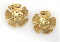 Pair Jean Mahie 22K gold earrings with clip backs.