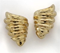 Pair Henry Dunay 18K faceted gold earrings