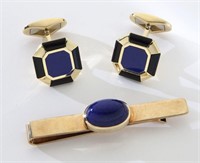 2 Pcs. men's gold and lapis jewelry including: