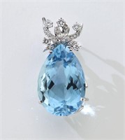 14K gold, diamond and aquamarine pendant