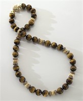 14K gold, diamond and tigers eye necklace
