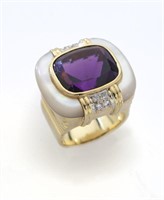 18K gold, amethyst, mother of pearl and diamond