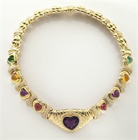 18K gold amethyst, citrine, and diamond necklace