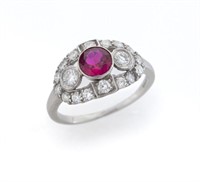 Edwardian platinum, ruby and diamond ring