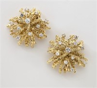 Pr. 18K yellow gold and diamond starburst earrings
