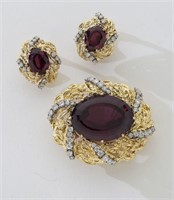 2 Pcs. 18K, diamond and rhodolite garnet jewelry,