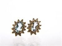 Pair of Blue Topaz and Diamond Earrings
