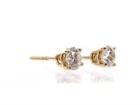 Pair of 14K Yellow Gold Diamond Solitaire Earrings