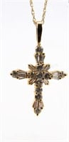 14K Yellow Gold Diamond Cross Pendant, Chain