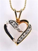 Two Tone Gold Diamond Heart Pendant, Chain