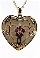 Yellow Gold Mother of Pearl, Diamond Ruby Pendant