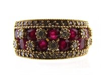 14K Yellow Gold Ruby and Diamond Band Ring