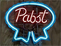 Pat's beer with with blue ribbon neon sign