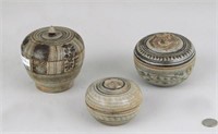 Three Early Thai Stoneware Lidded Jars/Boxes