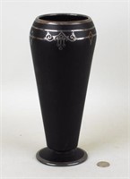 Art Deco Silver Overlay Black Satin Glass Vase