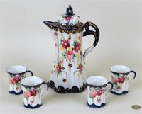 Continental Porcelain Tall Teapot, Four Cups