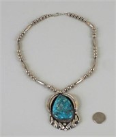 Navajo Silver & Turquoise Or Chrysocolla Pendant