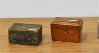 English Satinwood Tea Caddy & Stenciled Small Box