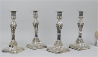 Set Four English Sterling Silver Candlesticks 1775