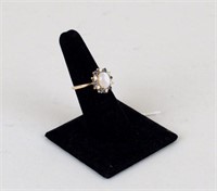 14K Gold, Moonstone, Diamond & Blue Stone Ring