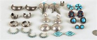 13 Pair Native American Silver/Turquoise Earrings