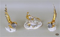 3 English Crown Staffordshire Porcelain Pheasants