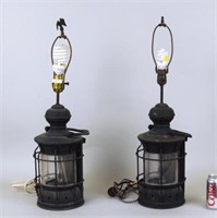 Pair Black Painted Metal Lanterns, Now As Lamps