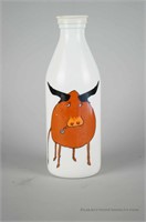 Whimsical Long Horn Milk Glass Bottle