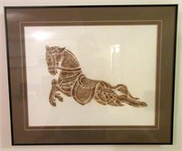 Framed and Matted Brass Rubbing of Horse