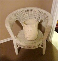 Shabby Chic Wicker Chair and Waste Bin