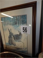 FRAMED MATTED "EASTERN COTTONTAILS" PRINT SIGNED